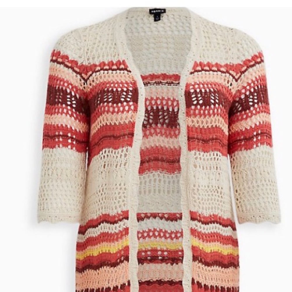 Torrid taupe stripe crochet cardigan. Worn once!